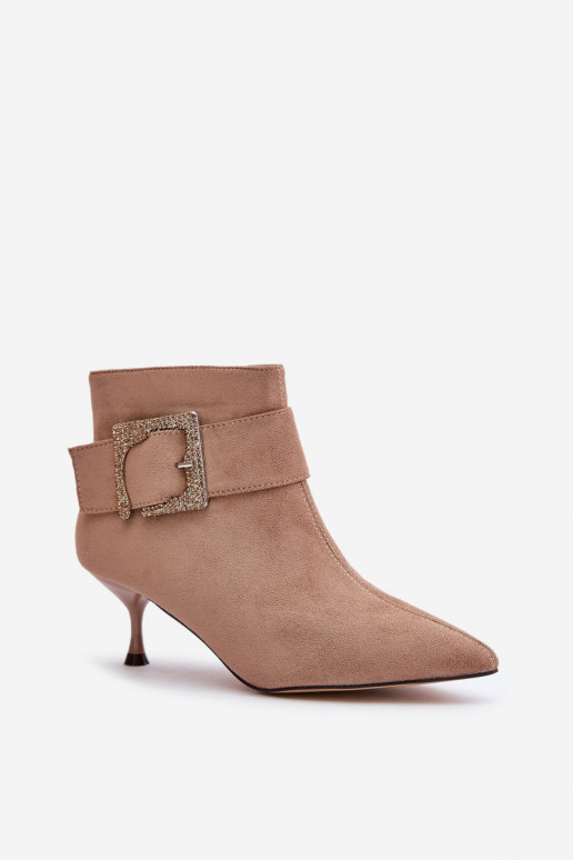 Damenstiefel mit dünnen Absätzen dekorieren mit Schnallen Beige Nirilis