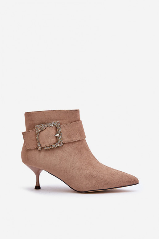 Damenstiefel mit dünnen Absätzen dekorieren mit Schnallen Beige Nirilis