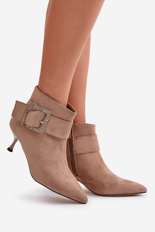 Damenstiefel mit dünnen Absätzen dekorieren mit Schnallen Beige Nirilis
