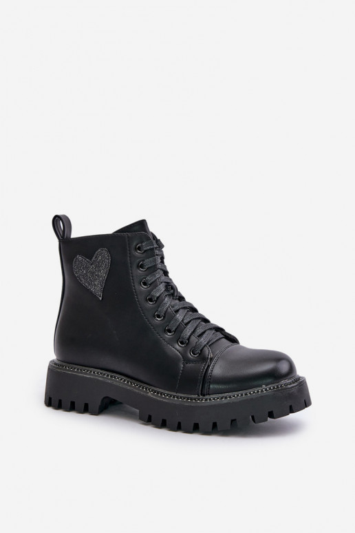 Damenstiefel Zum Schloss Mit Dekorationen mit Herzenm schZuarze Farbe Obeena