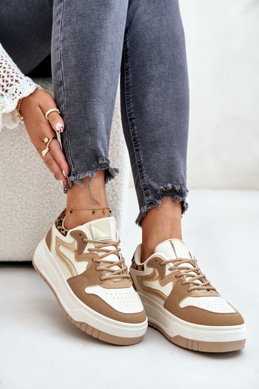 Feminin Sneakers Stilvollllschuhe aus Öko-Leder mit einer Plattform mit Leopardenfellmuster Beige Henizore