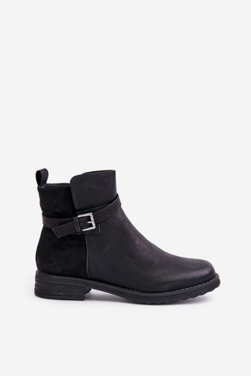 Gewärmte Stiefel mit breiten Absätzen und Riemchen in der schwarzen Farbe Sabamessa Gewärmte Stiefel mit breiten Absätzen und Riemchen in der schwarzen Farbe Sabamessa