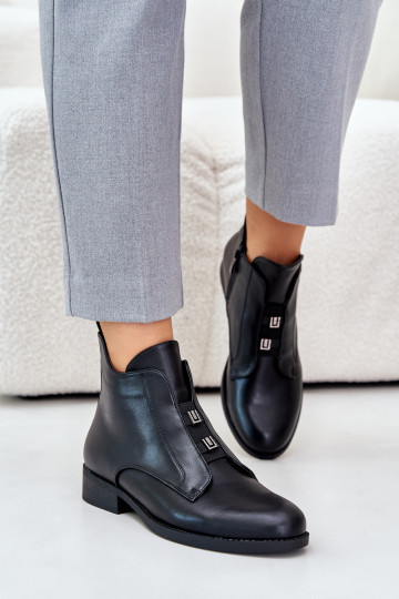 sich Zuarm laufen Damenstiefel mit breiten Absätzen aus Öko-Leder S.Barski HY42-716 schZuarze Farbe