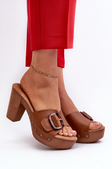 Damen Flip-Flops mit Absätzen und Schnallen in braun Betinna 2