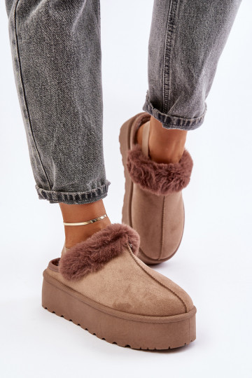 Hausschuhe Feminin mit einer Plattform mit Pelzmantel Beige Linaris 2