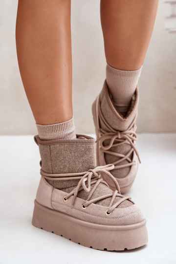 Schneestiefel mit modischen Details mit Plateau in Beige 2