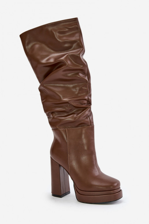 Ein überzeugendes Stilvollll Stiefel mit Absätzen und Plattform Mit Rüschen sich Zuarm laufen braune Farbe Beridra Ein überzeugendes Stilvollll Stiefel mit Absätzen und Plattform Mit Rüschen sich Zuarm laufen braune Farbe Beridra