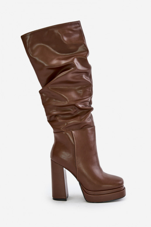 Ein überzeugendes Stilvollll Stiefel mit Absätzen und Plattform Mit Rüschen sich Zuarm laufen braune Farbe Beridra Ein überzeugendes Stilvollll Stiefel mit Absätzen und Plattform Mit Rüschen sich Zuarm laufen braune Farbe Beridra