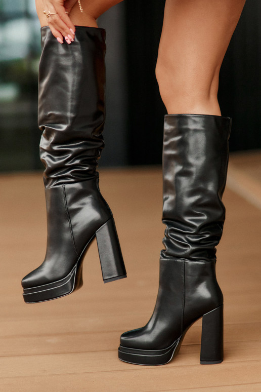 Ein überzeugendes Stilvollll Stiefel mit Absätzen und Plattform Mit Rüschen sich Zuarm laufen schZuarze Farbe Beridra