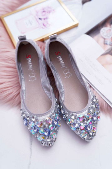 Ballerinas mit Kieselsteinverzierung Silberfarbe Crystal 2