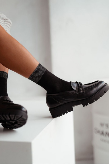Damensocken BaZuełniane Z LurekEulenm Ściągaczem schZuarze Farbe
