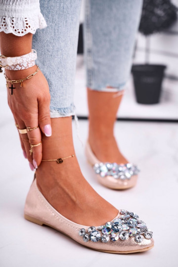 Ballerinas mit Kieselsteinverzierung goldene Farbe Crystal