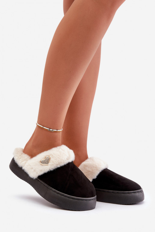 Hausschuhe Feminin mit Pelzmantel I Ozdobnym mit Herzenm schZuarze Farbe Otielo