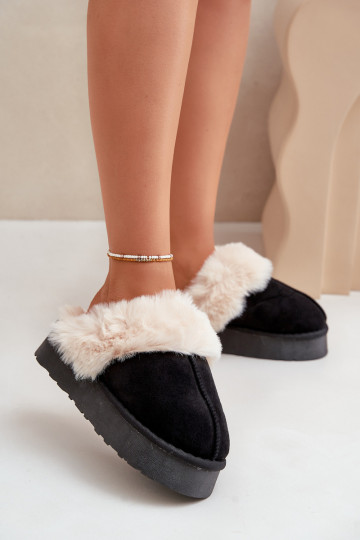 Hausschuhe Schneestiefel Feminin Auf dicker Sohle mit Pelzmantel schZuarze Farbe Doriola