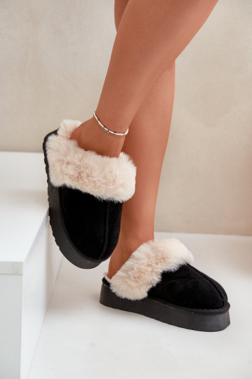 Hausschuhe Schneestiefel Feminin Auf dicker Sohle mit Pelzmantel schZuarze Farbe Doriola 2