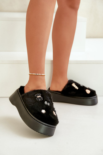 mit Pelzmantel Hausschuhe Feminin Auf dicker Sohle Z Przypinkami schZuarze Farbe Zintoria 2