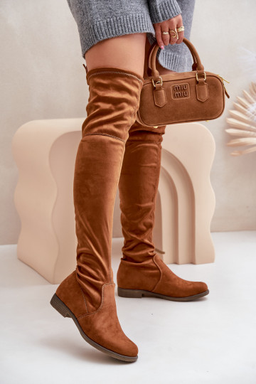 Stiefel mit breiten Absätzen oberhalb des Knies Z aus Öko-INildlederu braune Farbe Linnithia 2