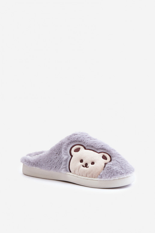 Hausschuhe Feminin mit Pelzmantel Mit Bär graue Farbe Fiorinella Hausschuhe Feminin mit Pelzmantel Mit Bär graue Farbe Fiorinella