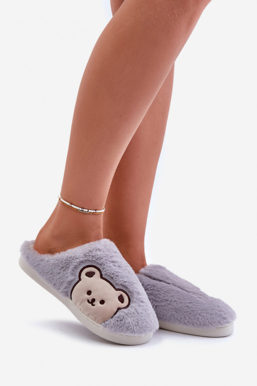 Hausschuhe Feminin mit Pelzmantel Mit Bär graue Farbe Fiorinella Hausschuhe Feminin mit Pelzmantel Mit Bär graue Farbe Fiorinella