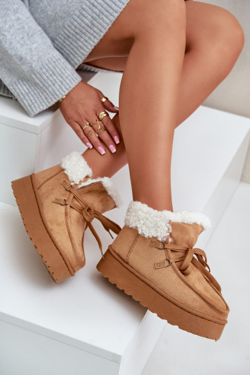 Schneestiefel Feminin mit einer Plattform mit Pelzmantel Typu Branek braune Farbe Ciabellae