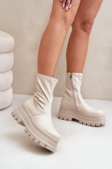 Stiefel mit einer Plattform elfenbeinfarbe Florinara