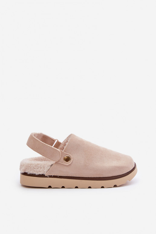 Hausschuhe Feminin mit einer Plattform sich Zuarm laufen mit Fell innen Typu Baranek Beige Sanilora