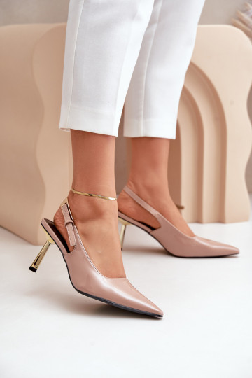 mit Lackeffekt hochhackige Schuhe mit offener Ferse Beige Filona