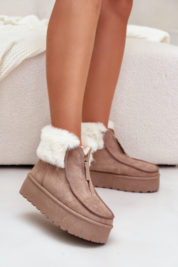 Schneestiefel Feminin mit einer Plattform mit Pelzmantel und Reißverschlüsseiem Beige Filiala 2