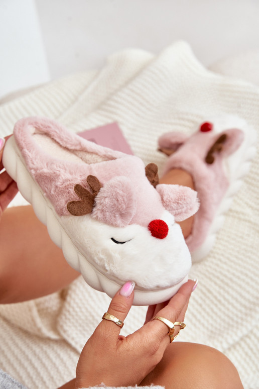 mit Pelzmantel Hausschuhe Feminin Mit einem Thema Rentier pinke Farbe INistira