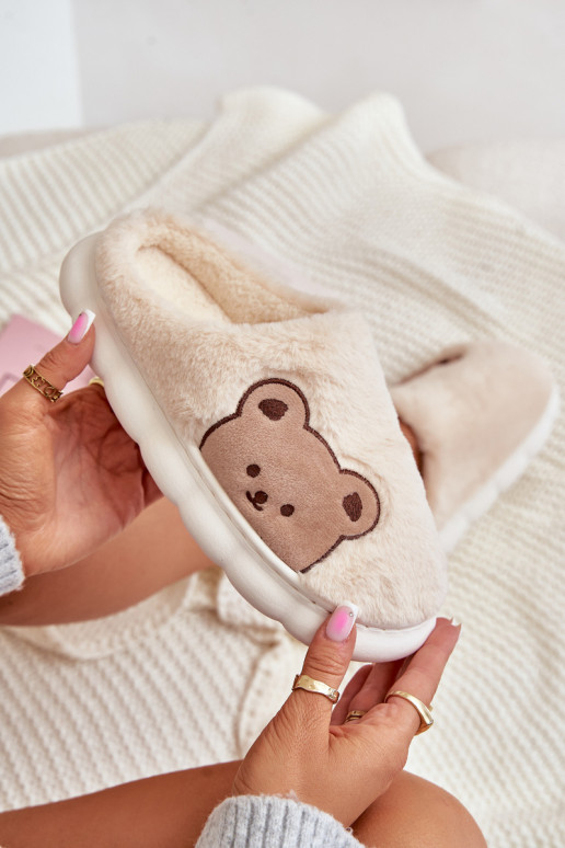mit Pelzmantel Hausschuhe Feminin Teddybären elfenbeinfarbe Firedi