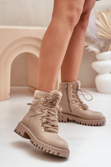 sich Zuarm laufen Stiefel Schuhe Zum Schloss aus Öko-Leder Beige INillatta 2