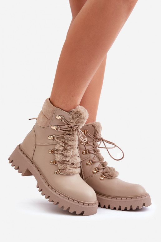 sich Zuarm laufen Stiefel Schuhe Zum Schloss aus Öko-Leder Beige INillatta