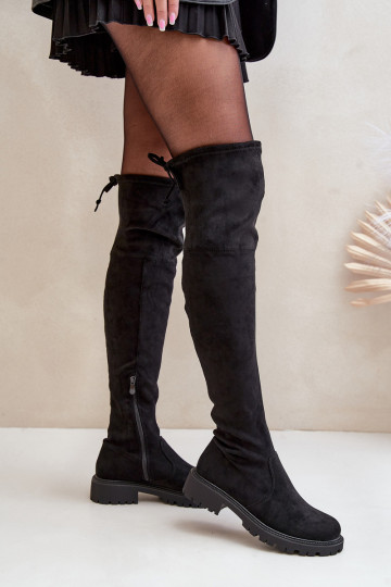 Stiefel oberhalb des Knies mit breiten Absätzen Z aus Öko-INildlederu schZuarze Farbe Arkelia