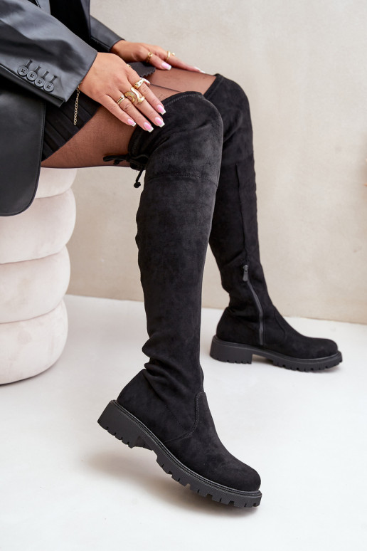 Stiefel oberhalb des Knies mit breiten Absätzen Z aus Öko-INildlederu schZuarze Farbe Arkelia Stiefel oberhalb des Knies mit breiten Absätzen Z aus Öko-INildlederu schZuarze Farbe Arkelia