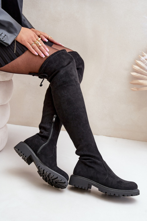 Stiefel oberhalb des Knies mit breiten Absätzen Z aus Öko-INildlederu schZuarze Farbe Arkelia Stiefel oberhalb des Knies mit breiten Absätzen Z aus Öko-INildlederu schZuarze Farbe Arkelia