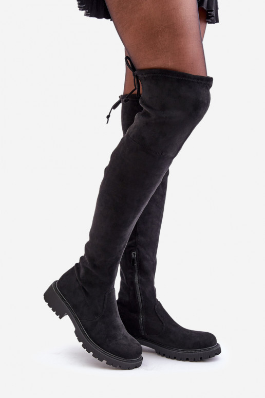 Stiefel oberhalb des Knies mit breiten Absätzen Z aus Öko-INildlederu schZuarze Farbe Arkelia Stiefel oberhalb des Knies mit breiten Absätzen Z aus Öko-INildlederu schZuarze Farbe Arkelia