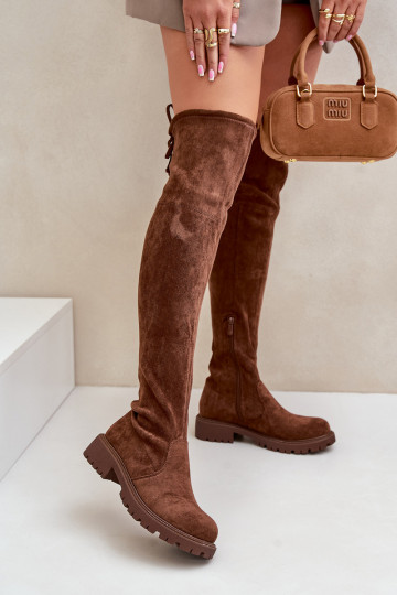 Stiefel oberhalb des Knies mit breiten Absätzen Z aus Öko-INildlederu braune Farbe Arkelia 2