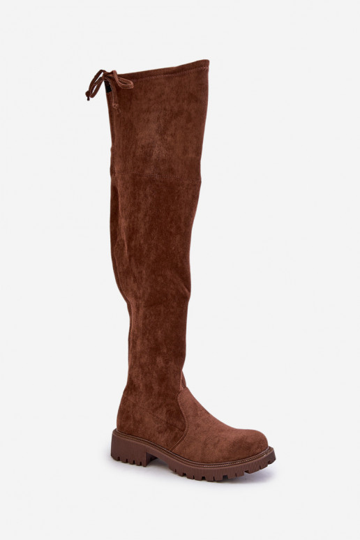 Stiefel oberhalb des Knies mit breiten Absätzen Z aus Öko-INildlederu braune Farbe Arkelia Stiefel oberhalb des Knies mit breiten Absätzen Z aus Öko-INildlederu braune Farbe Arkelia