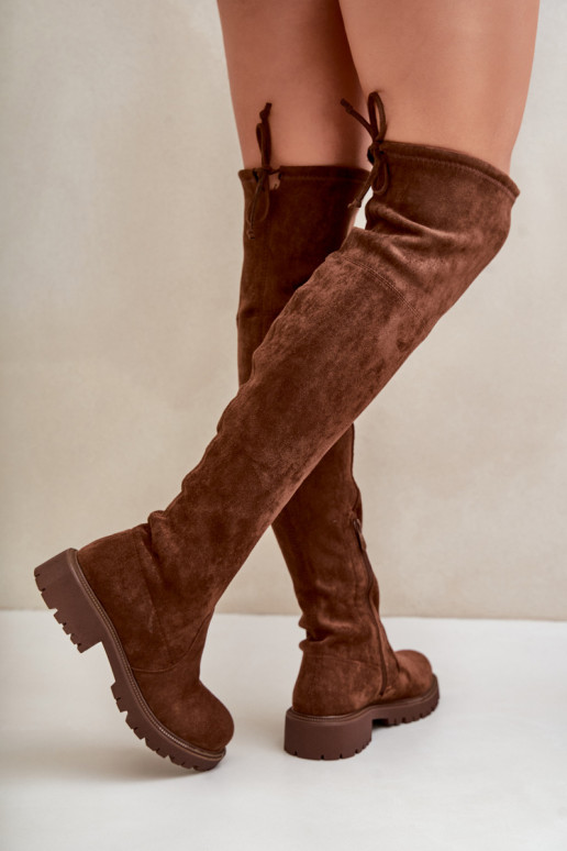 Stiefel oberhalb des Knies mit breiten Absätzen Z aus Öko-INildlederu braune Farbe Arkelia Stiefel oberhalb des Knies mit breiten Absätzen Z aus Öko-INildlederu braune Farbe Arkelia