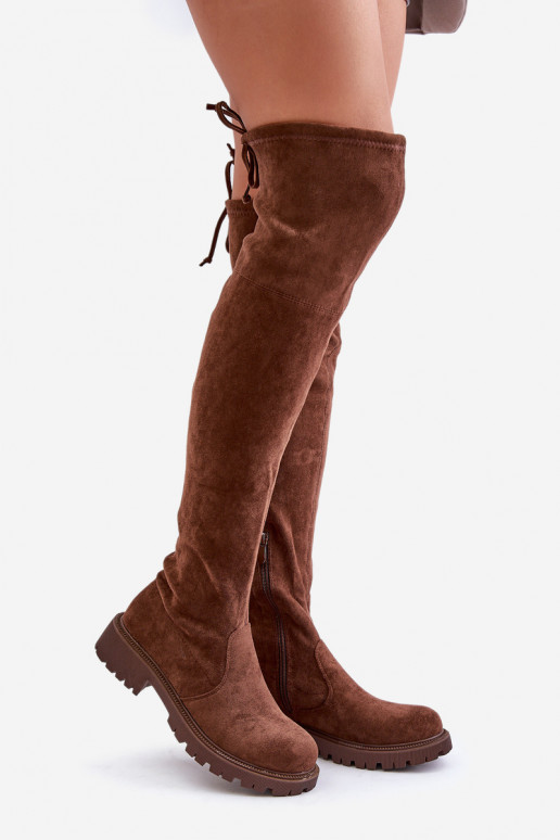 Stiefel oberhalb des Knies mit breiten Absätzen Z aus Öko-INildlederu braune Farbe Arkelia Stiefel oberhalb des Knies mit breiten Absätzen Z aus Öko-INildlederu braune Farbe Arkelia