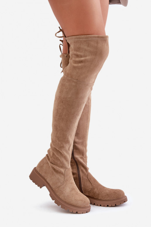 Stiefel oberhalb des Knies mit breiten Absätzen Z aus Öko-INildlederu Beige Arkelia