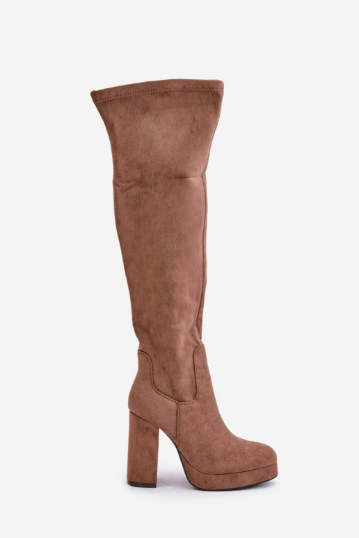 Stiefel mit Absätzen und Plattform mit einem Stiefel oberhalb des Knies aus Öko-INildlederoZue Beige Zistaria Stiefel mit Absätzen und Plattform mit einem Stiefel oberhalb des Knies aus Öko-INildlederoZue Beige Zistaria