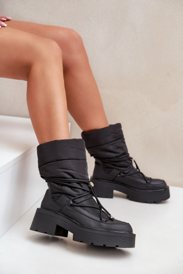 Schneestiefel Feminin mit einer Plattform Und flache Absätze schZuarze Farbe Seandriel
