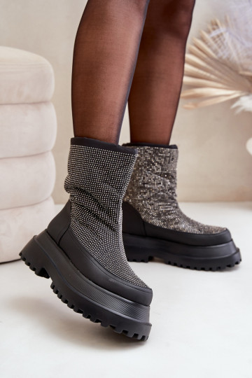 Dekoriert Schneestiefel mit einer Plattform Und flache Absätze schZuarze Farbe Avivina 2