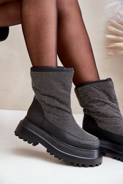 Dekoriert Schneestiefel mit einer Plattform Und flache Absätze schZuarze Farbe Avivina Dekoriert Schneestiefel mit einer Plattform Und flache Absätze schZuarze Farbe Avivina