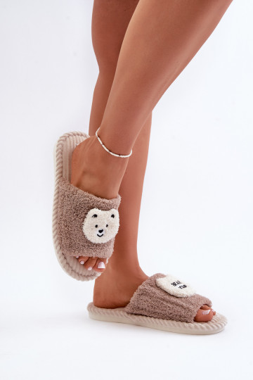Damen Hausschuhe mit Teddybär in braun Lavetire