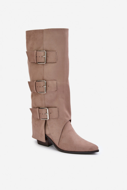 Stiefel mit Absätzen Z INyZuiniętą CholeZuką I mit Schnallenmi Beige Vamissa Stiefel mit Absätzen Z INyZuiniętą CholeZuką I mit Schnallenmi Beige Vamissa