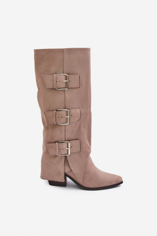 Stiefel mit Absätzen Z INyZuiniętą CholeZuką I mit Schnallenmi Beige Vamissa Stiefel mit Absätzen Z INyZuiniętą CholeZuką I mit Schnallenmi Beige Vamissa