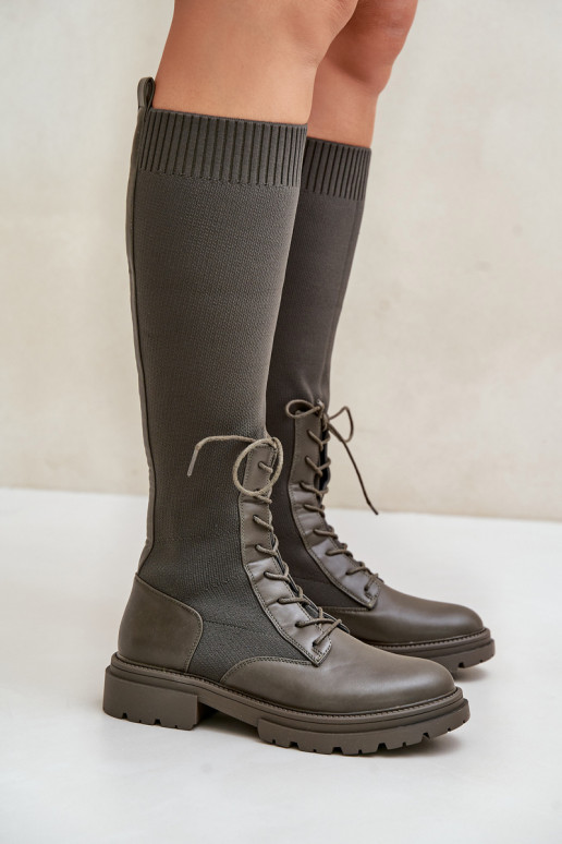 Ein überzeugendes Stilvollll Stiefel Ze SkarpetkoZuą CholeZuką Khaki-Farbe-Farbe Iranel