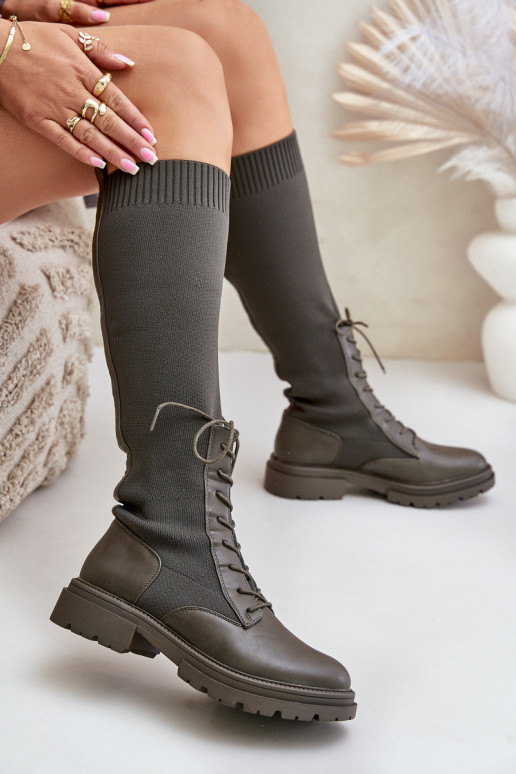 Ein überzeugendes Stilvollll Stiefel Ze SkarpetkoZuą CholeZuką Khaki-Farbe-Farbe Iranel